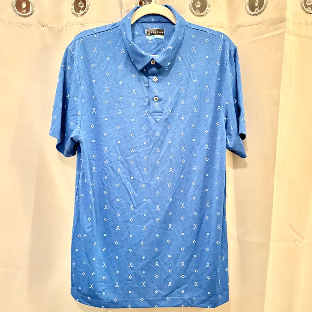 PGA Tour Mens Polo‎ Shirt Large Heather Golf Balls Clubs Preppy Activewear 20100